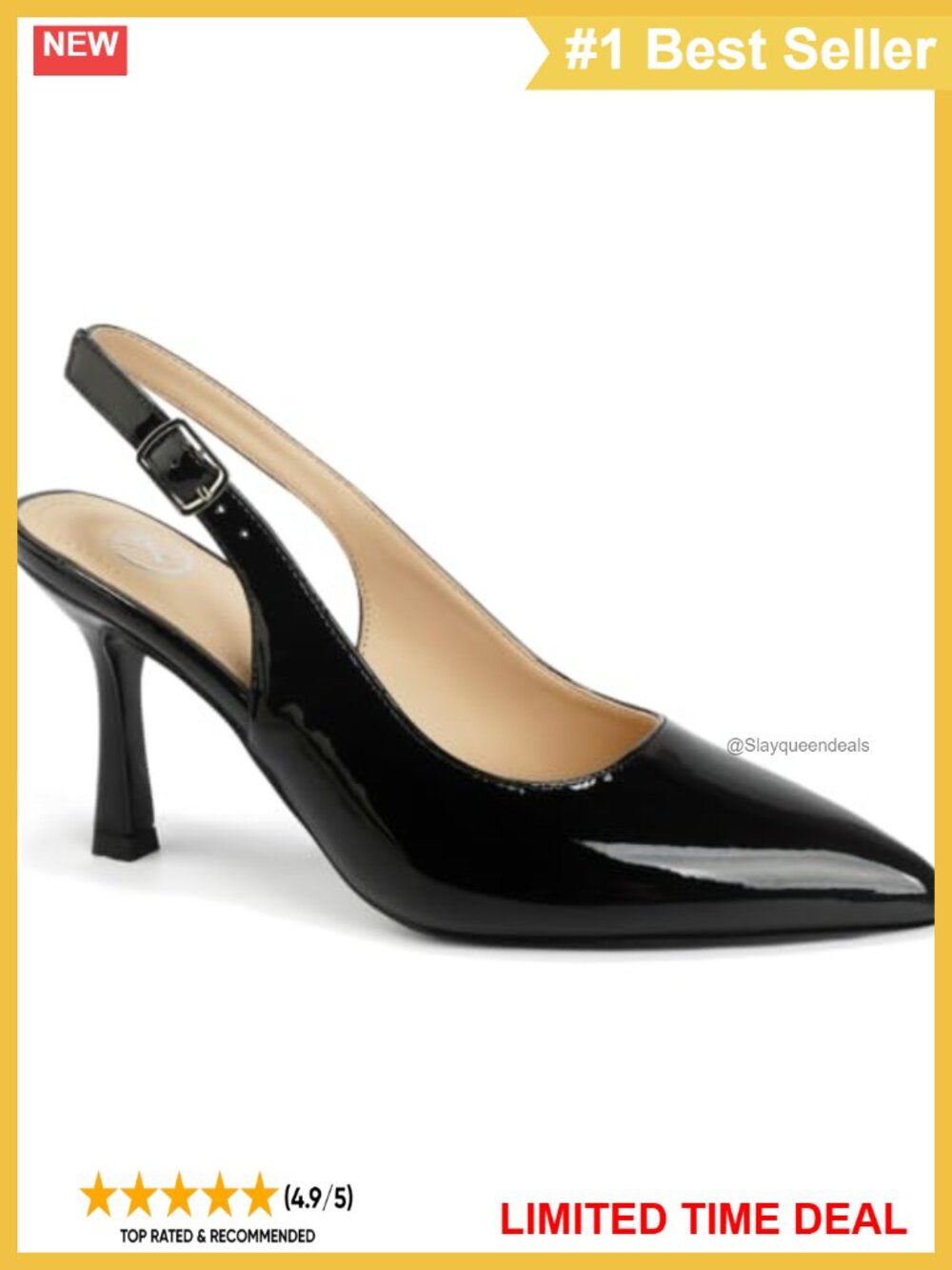 Pointed Toe Slingback Kitten Heel Pump – Faux Leather Formal Heels